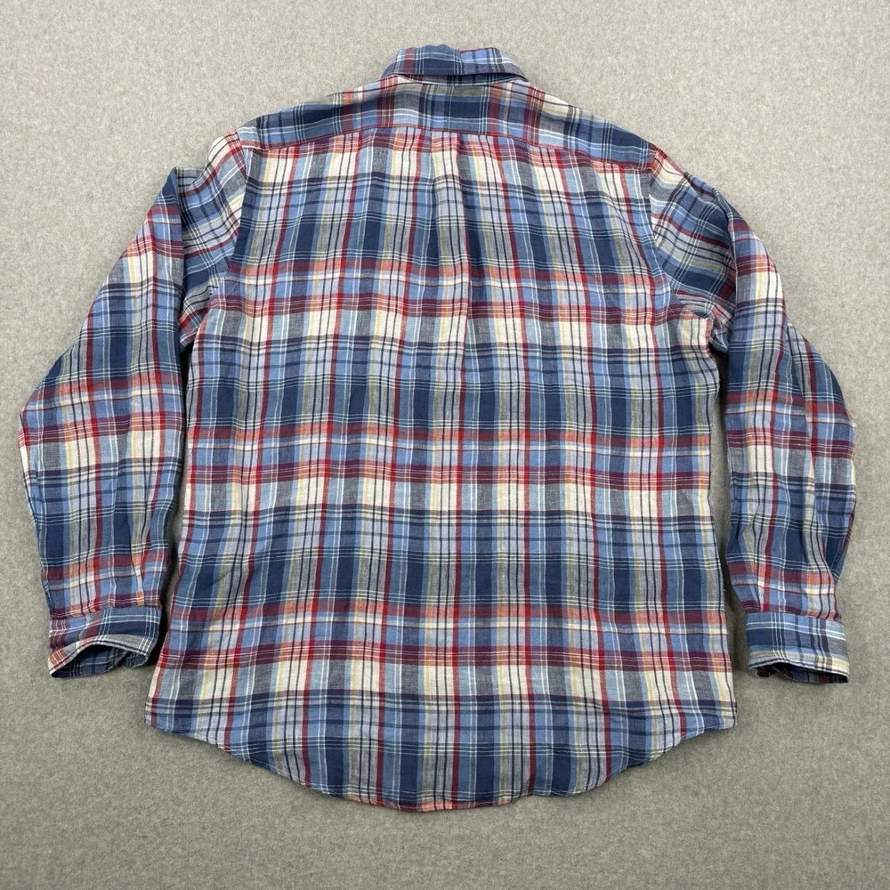 Polo Ralph Lauren Shirt Mens XL Blue Plaid Linen Preppy Button Down Long‎ Sleeve